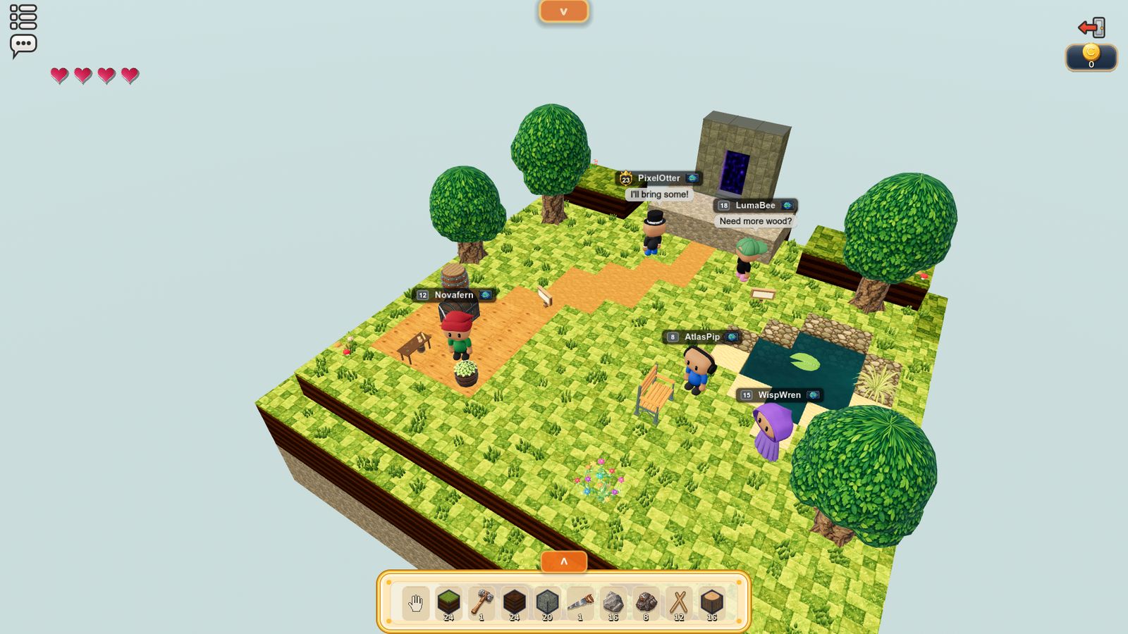 Players gathering in a sunny starter glade.
